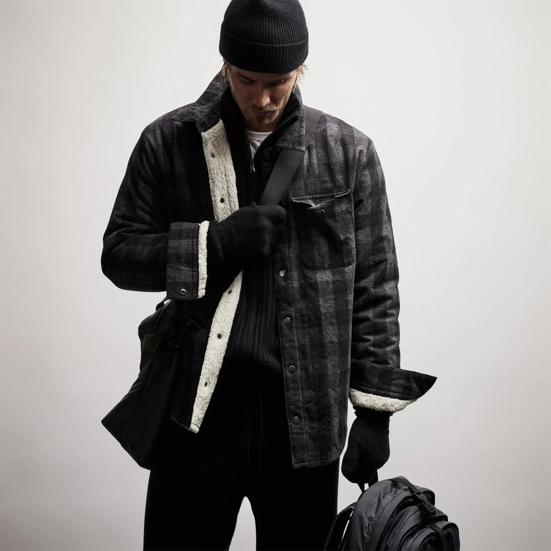Sherpa Lined Plaid Jacket - Flannel/Black sold by James Perse