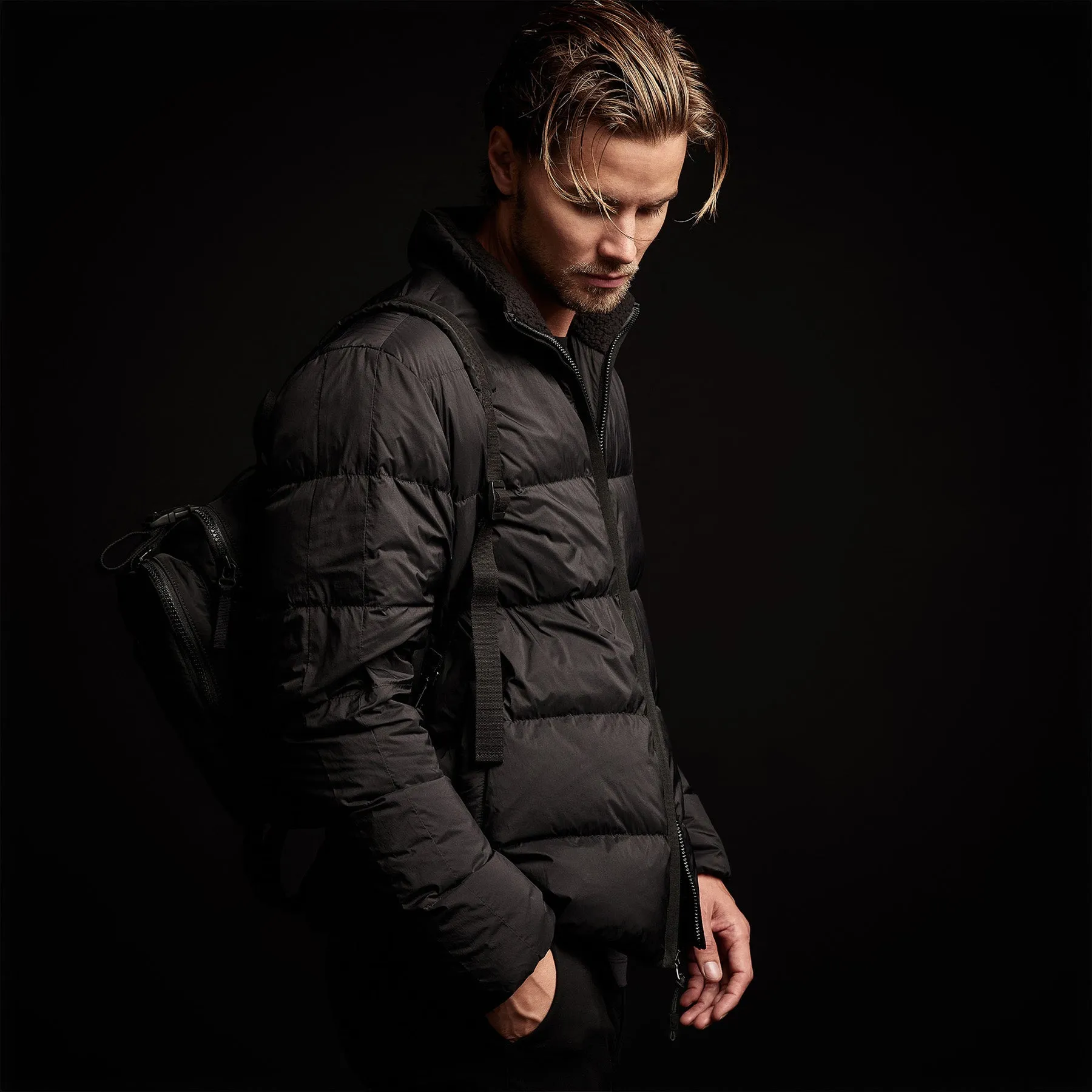 Side Stripe Puffer Jacket - Black/Black sold by James Perse product image thumbnail 4