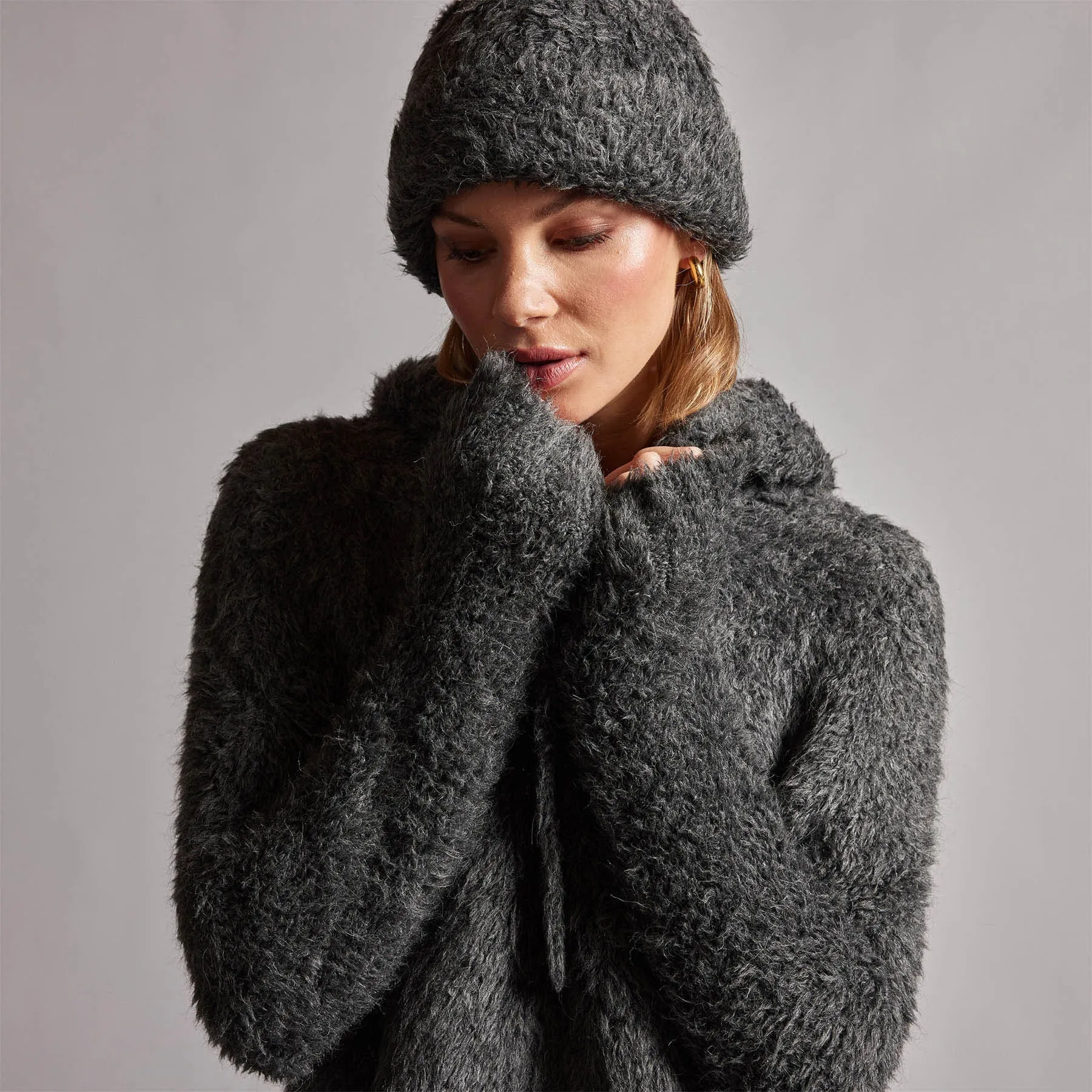 Wool Blend Sherpa Beanie - Anthracite sold by James Perse product image thumbnail 3