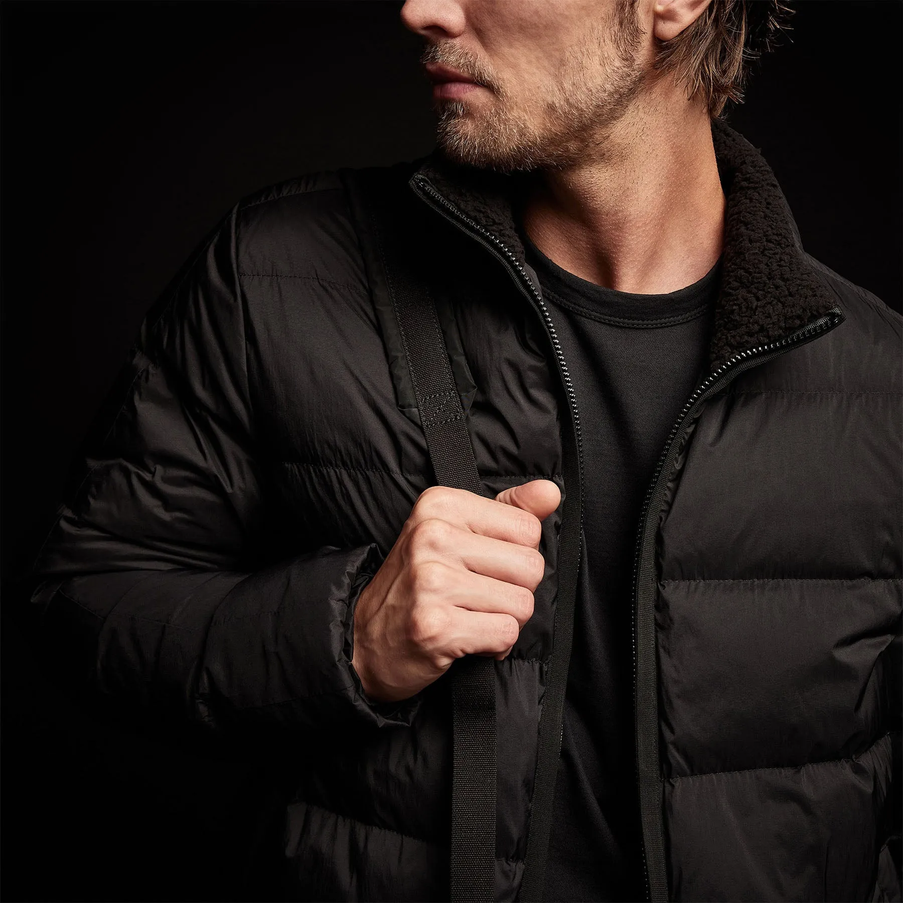 Side Stripe Puffer Jacket - Black/Black sold by James Perse product image thumbnail 3