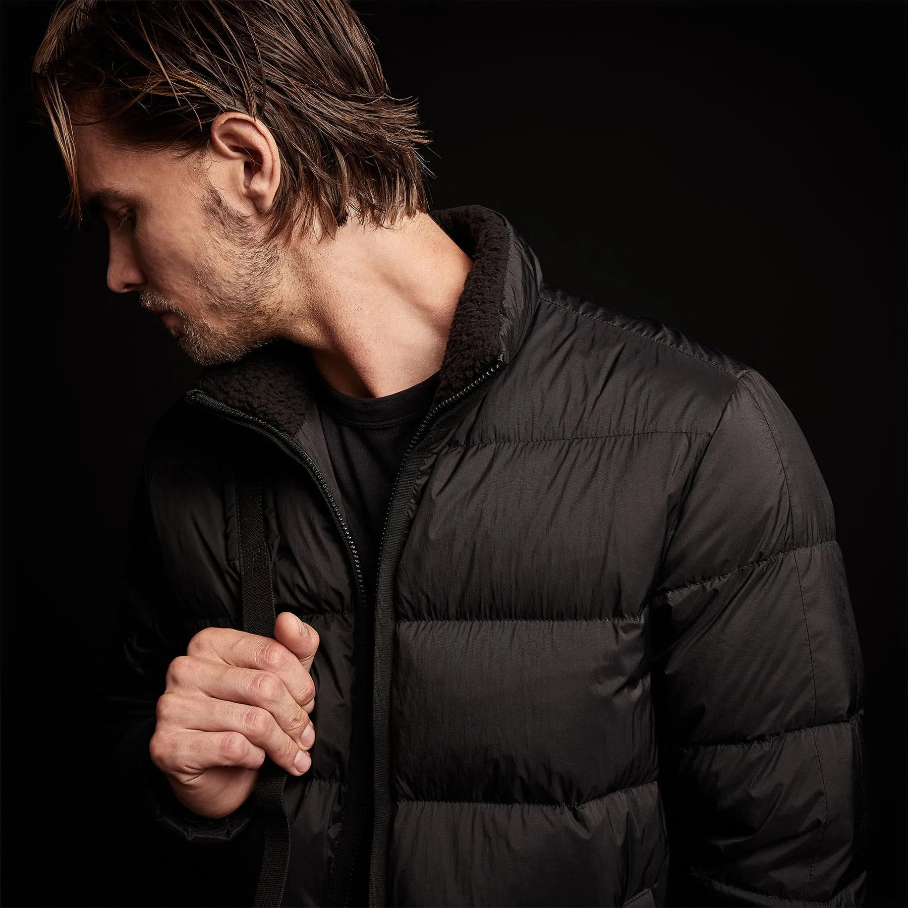 Side Stripe Puffer Jacket - Black/Black sold by James Perse product image thumbnail 2