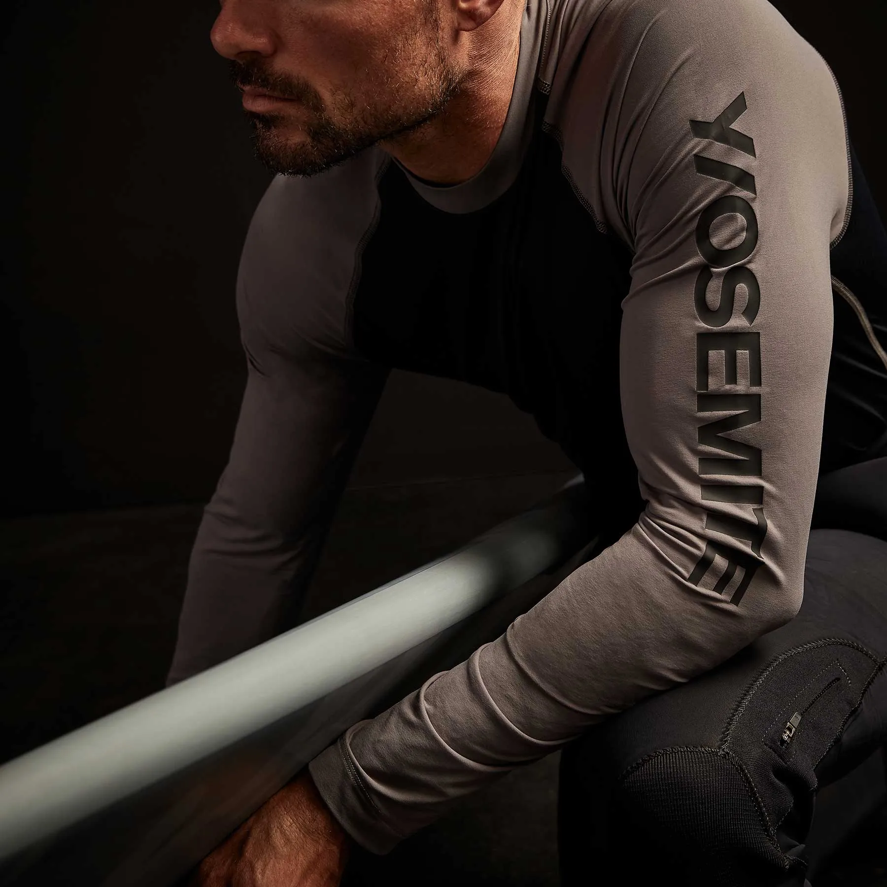 Graphic Performance Knit Raglan - Black/Raccoon Grey sold by James Perse