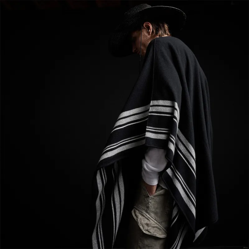 Recycled Cashmere Striped Poncho - Black sold by James Perse
