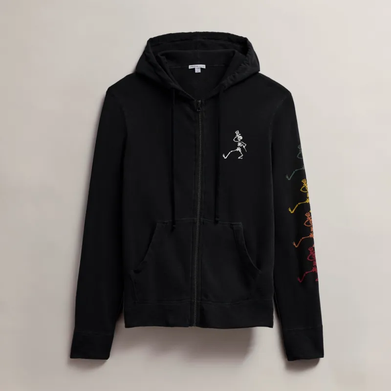 Men's Grateful Dead Dancing Skeleton Full Zip Hoodie - Black sold by James Perse
