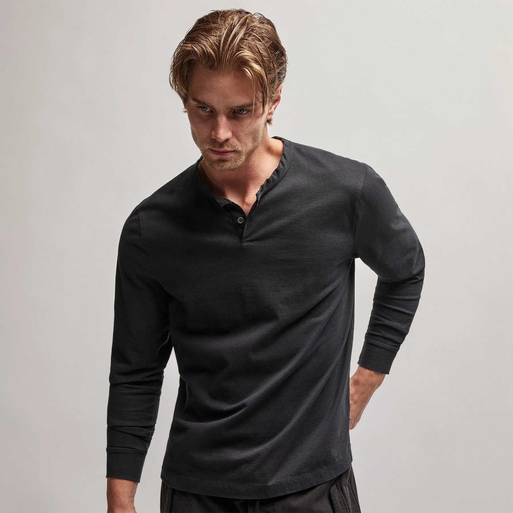 Heavy Luxe Jersey Henley - Black sold by James Perse product image thumbnail 2