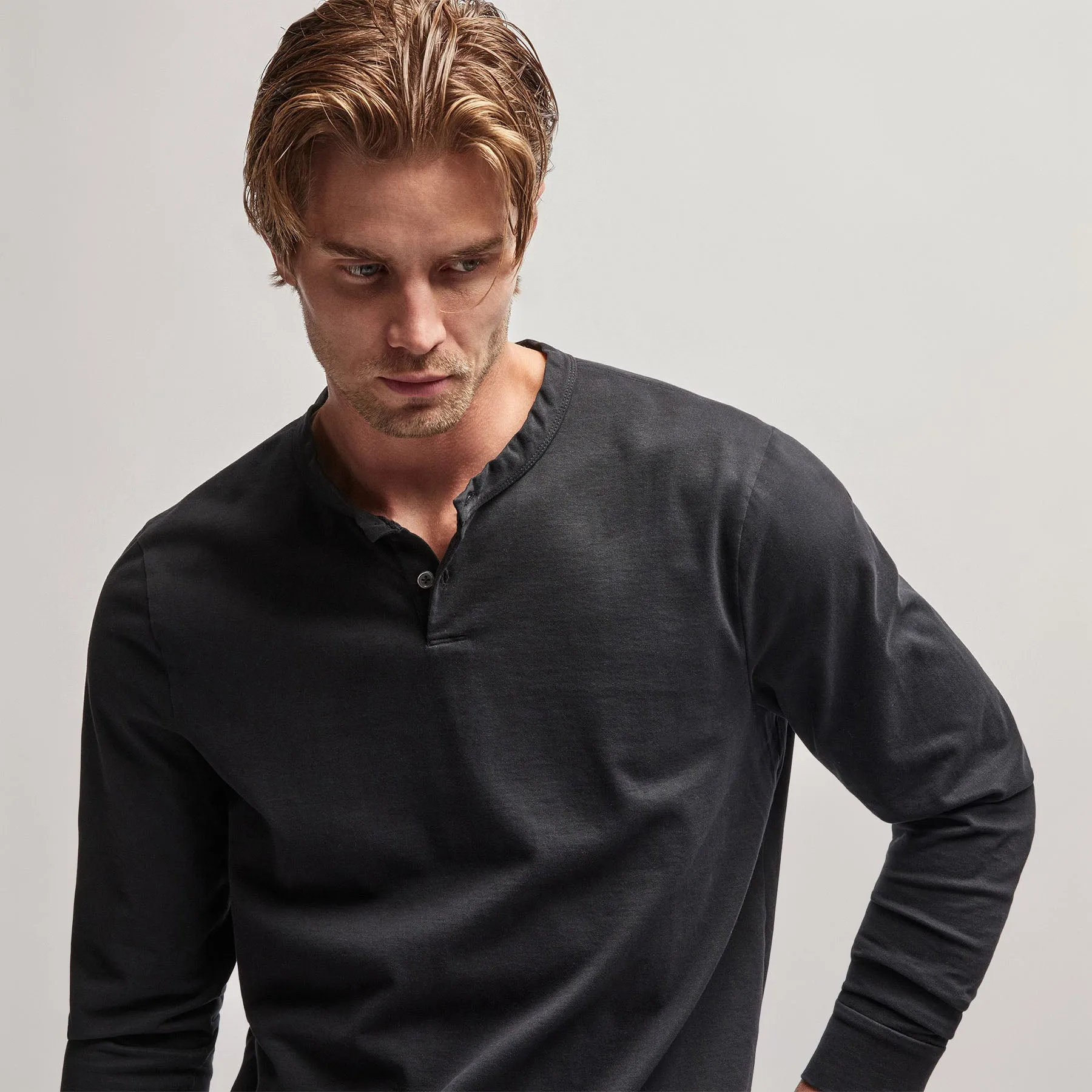 Heavy Luxe Jersey Henley - Black sold by James Perse product image thumbnail 4