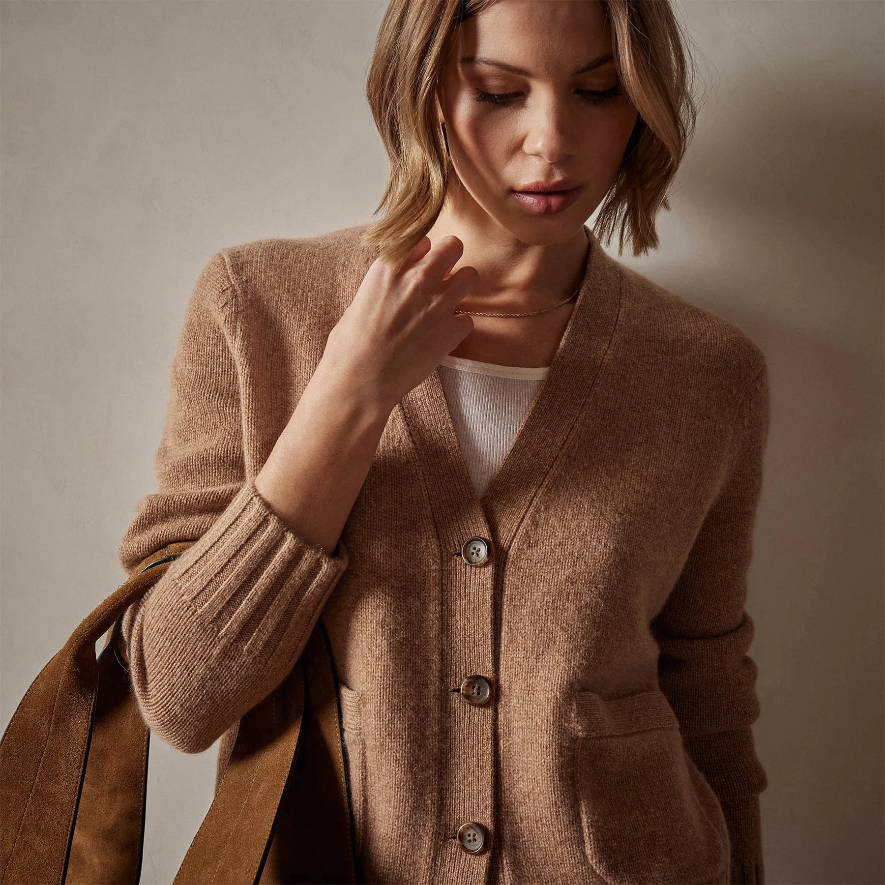 Shrunken Recycled Cashmere Cardigan - Caramel sold by James Perse product image thumbnail 5