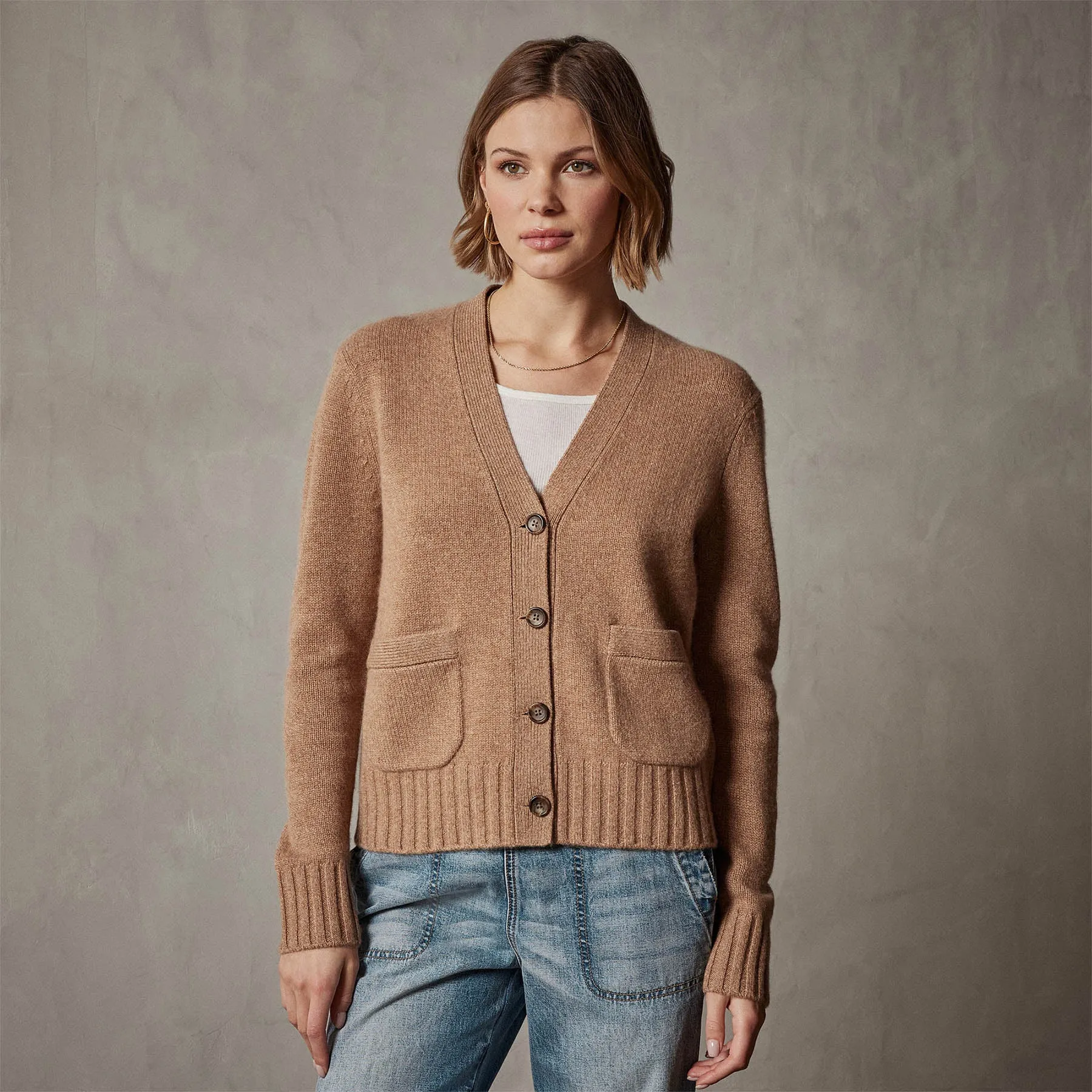 Shrunken Recycled Cashmere Cardigan - Caramel sold by James Perse product image thumbnail 3