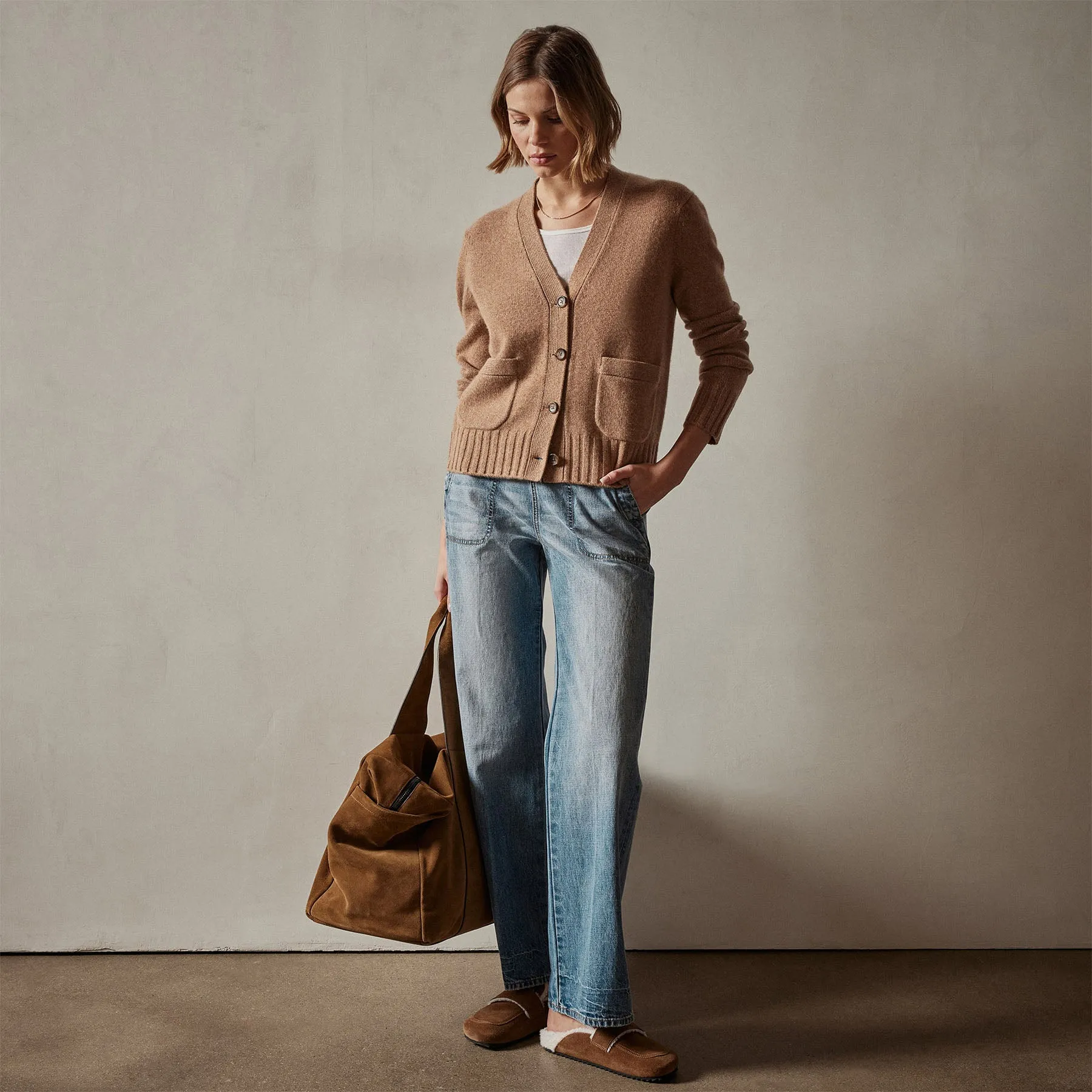 Shrunken Recycled Cashmere Cardigan - Caramel sold by James Perse product image thumbnail 2