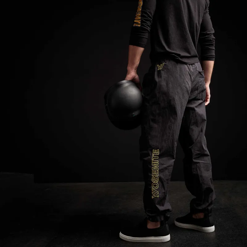 Y/ Embroidered Parachute Flight Pant - Black/Yellow sold by James Perse