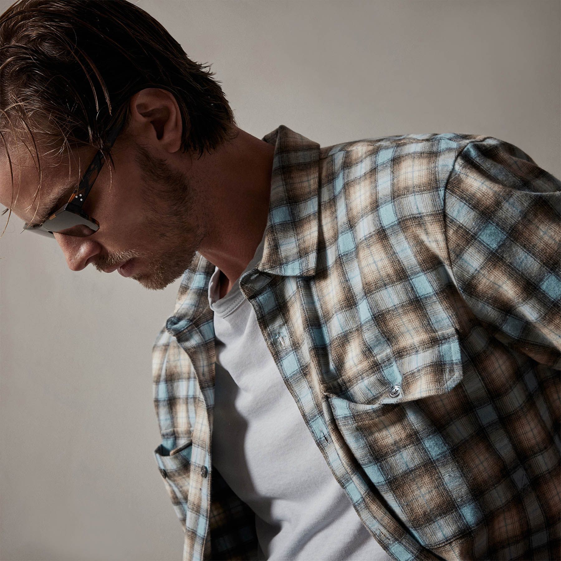 Plaid Flannel Shirt - Baby Blue sold by James Perse product image thumbnail 3