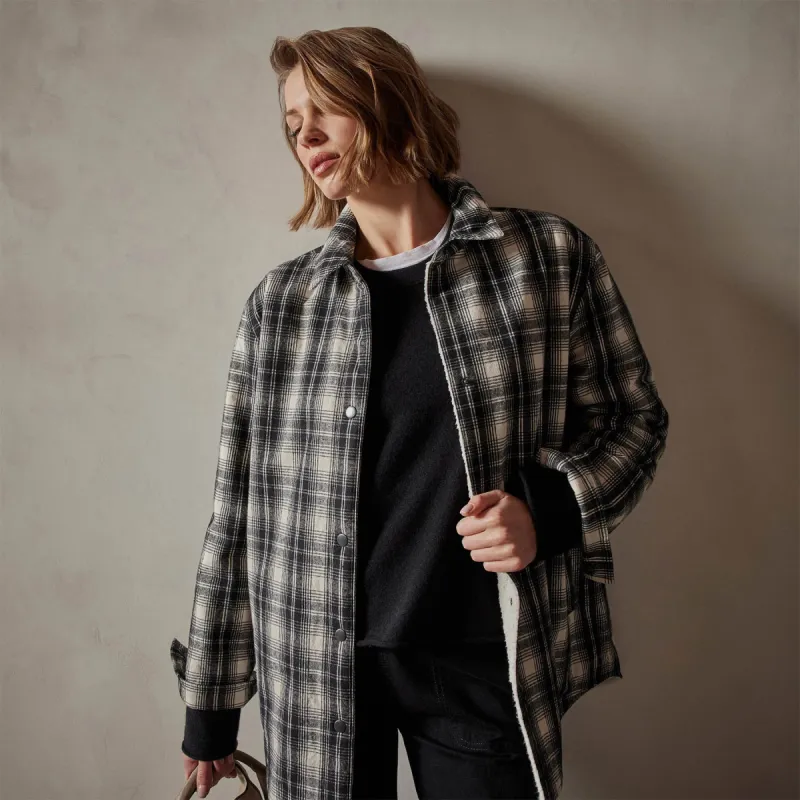Sherpa Lined Plaid Jacket - Black/White sold by James Perse