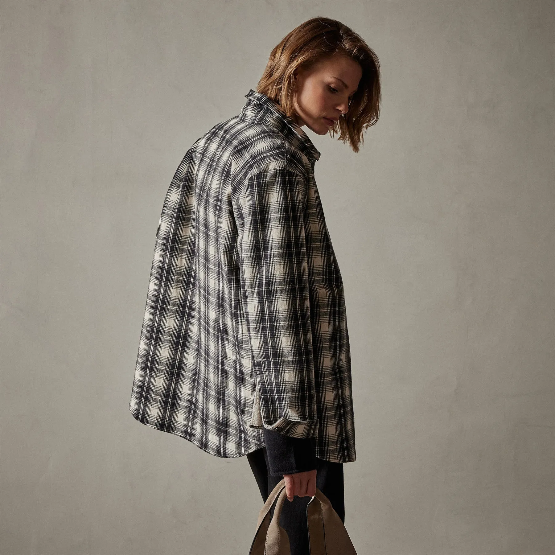 Sherpa Lined Plaid Jacket - Black/White sold by James Perse product image thumbnail 4