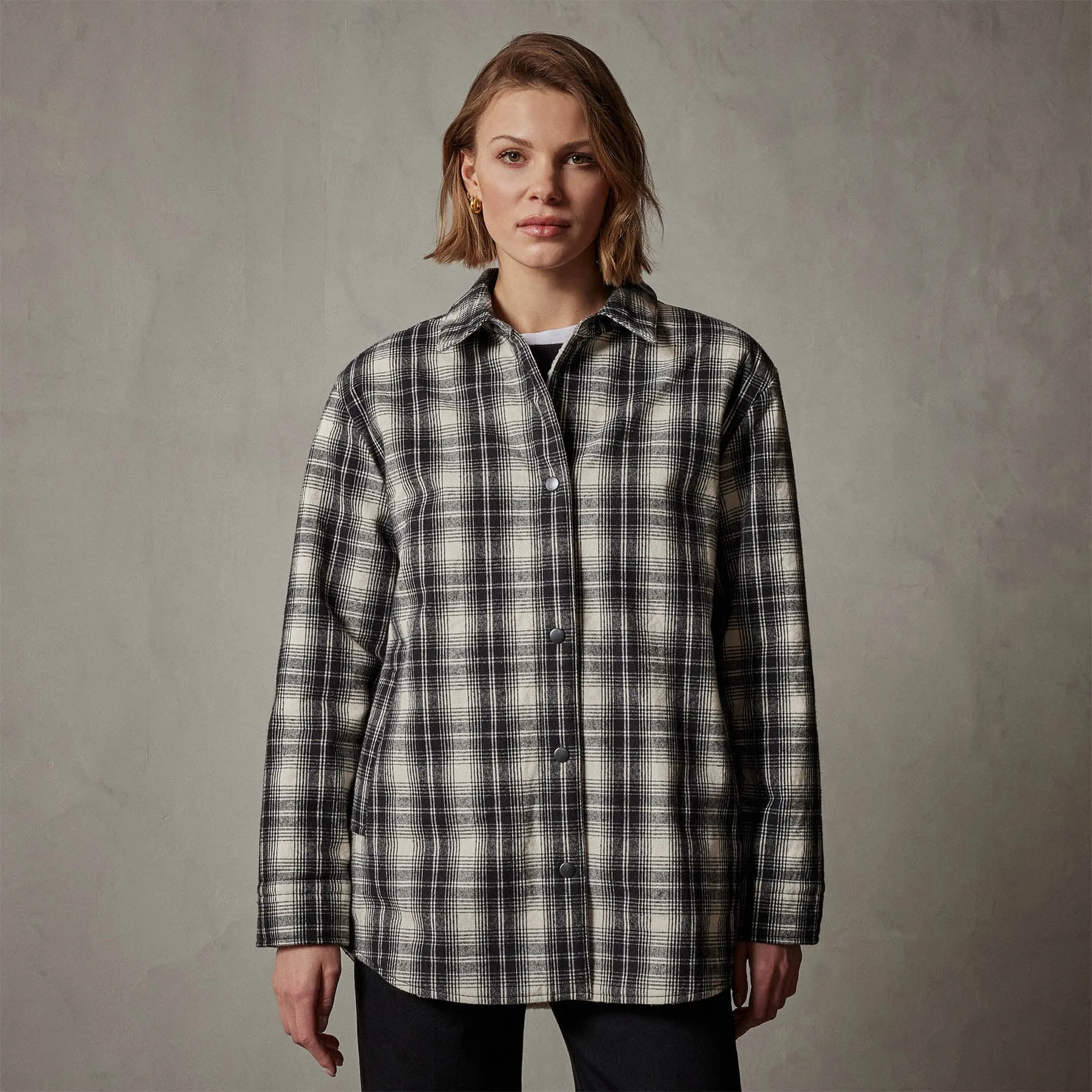 Sherpa Lined Plaid Jacket - Black/White sold by James Perse product image thumbnail 3
