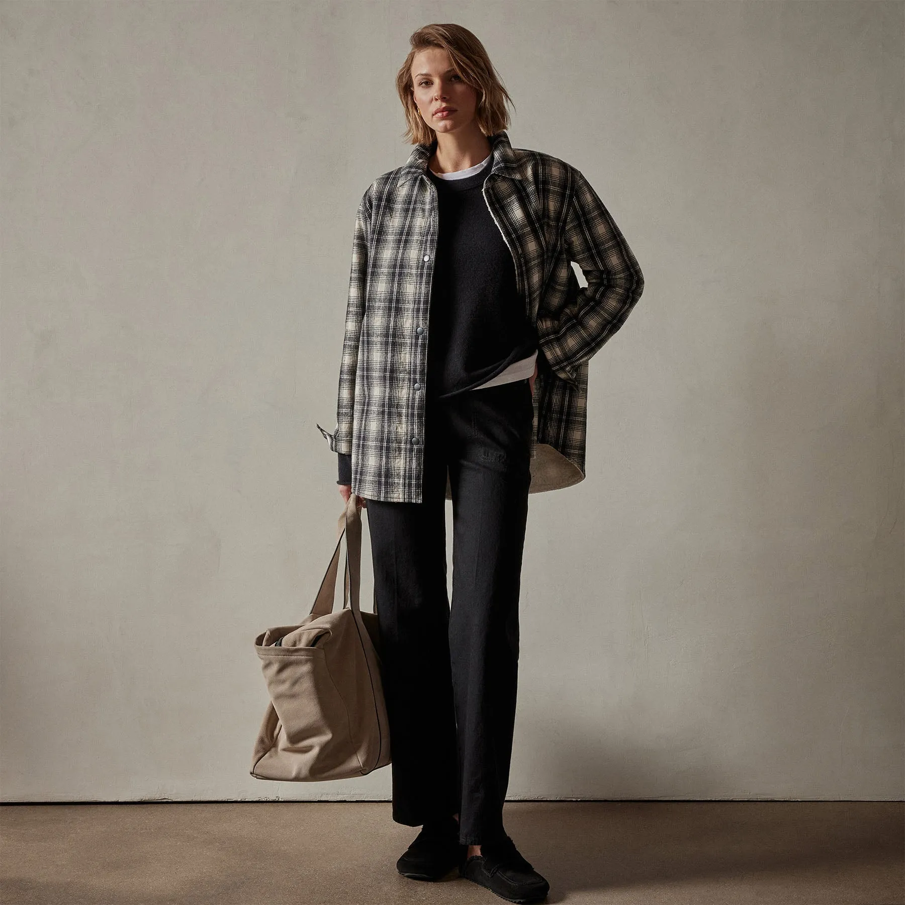 Sherpa Lined Plaid Jacket - Black/White sold by James Perse product image thumbnail 2