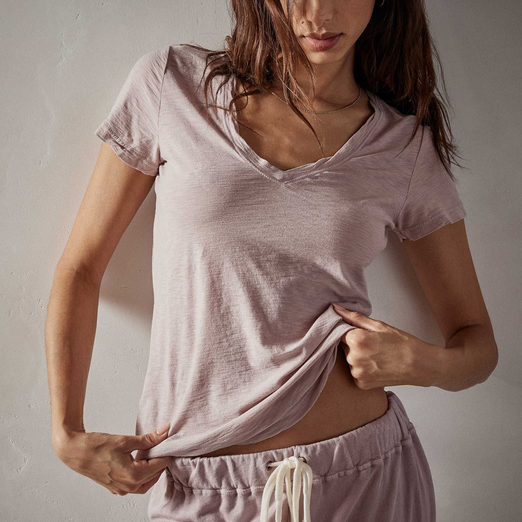 Sheer Slub Casual V Neck - Calamine sold by James Perse