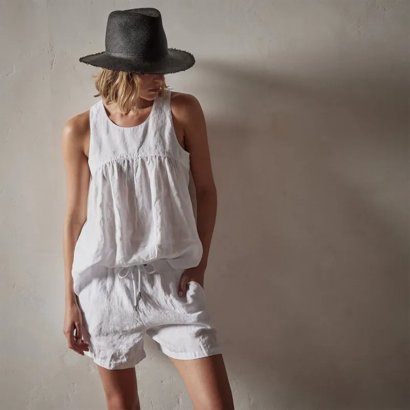 Gathered Linen Top - White sold by James Perse