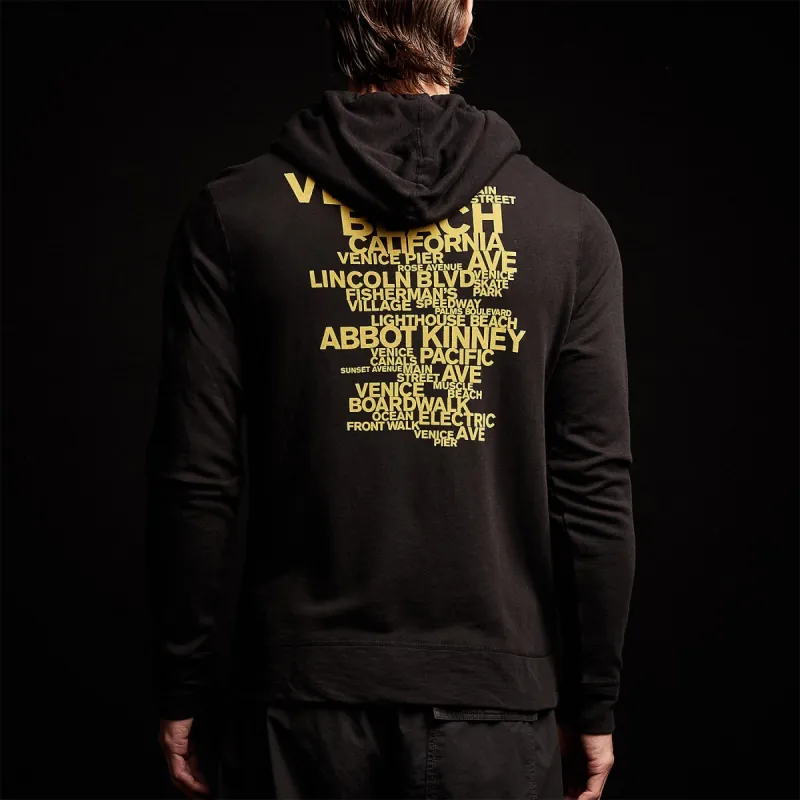 Lightweight Fleece Hoodie Venice Places - Black sold by James Perse