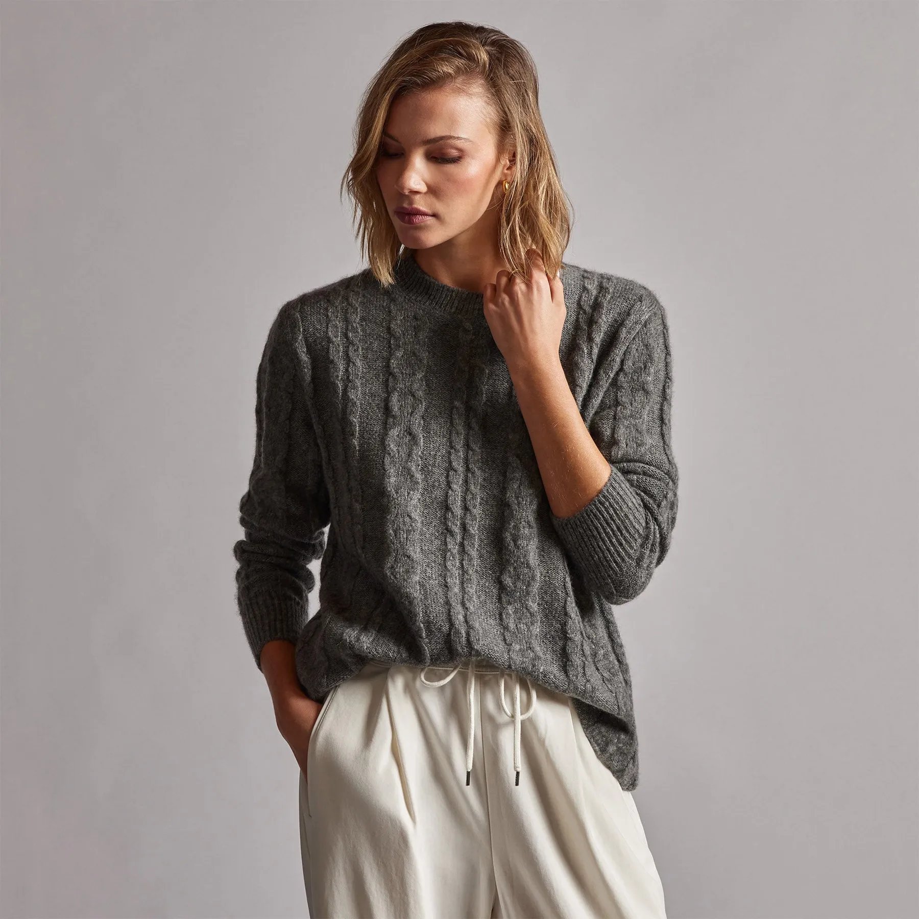 Mid Gauge Crew Cable Sweater - Thunder sold by James Perse product image thumbnail 2