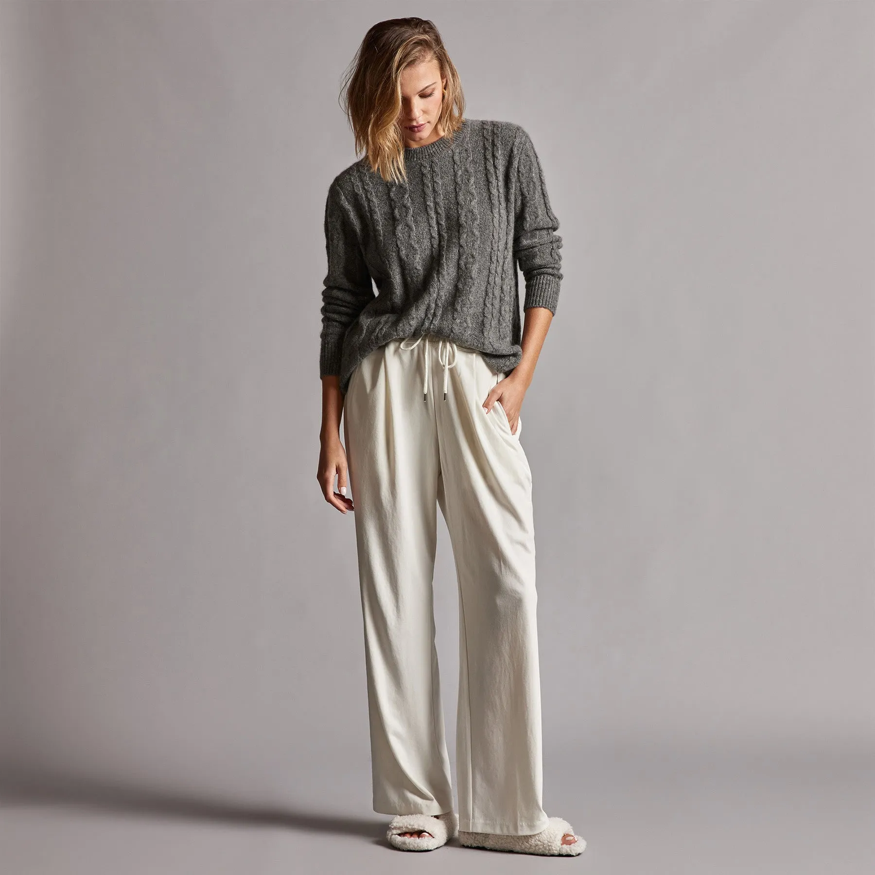 Mid Gauge Crew Cable Sweater - Thunder sold by James Perse product image thumbnail 3