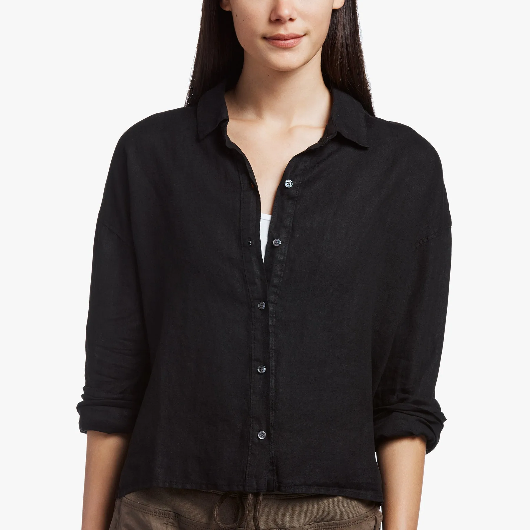 Canvas Linen Boxy Shirt - Black sold by James Perse