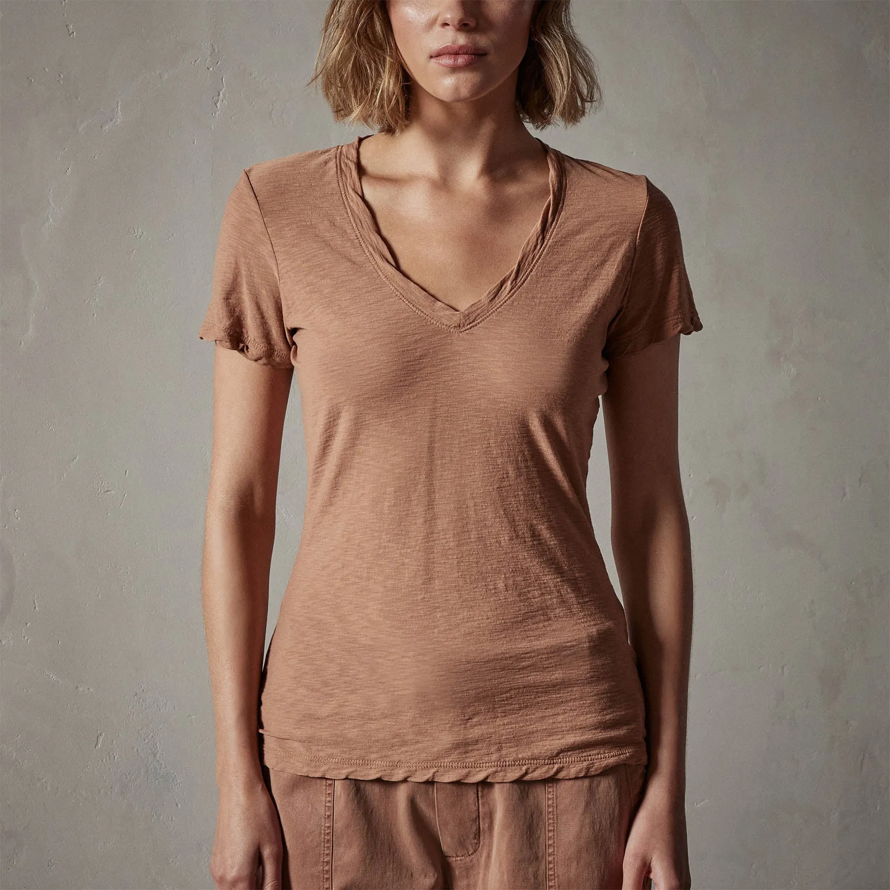 Sheer Slub Casual V Neck - Nutmeg sold by James Perse product image thumbnail 3
