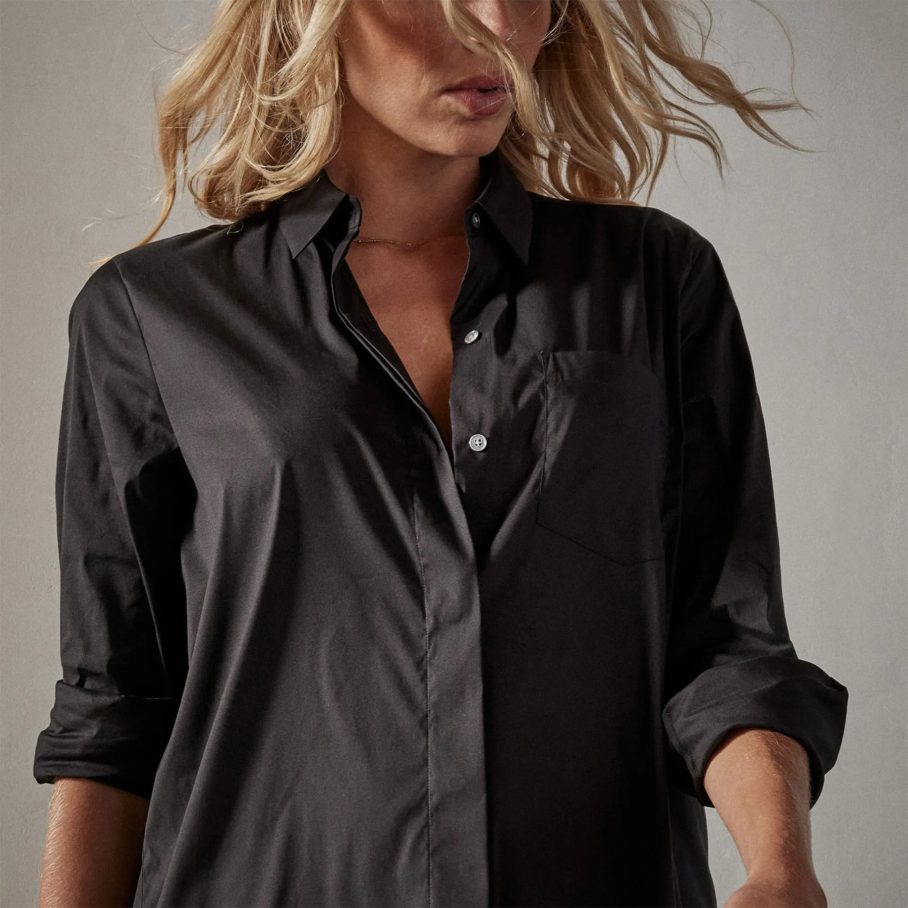 Matte Stretch Poplin Shirt Dress - Black sold by James Perse product image thumbnail 4