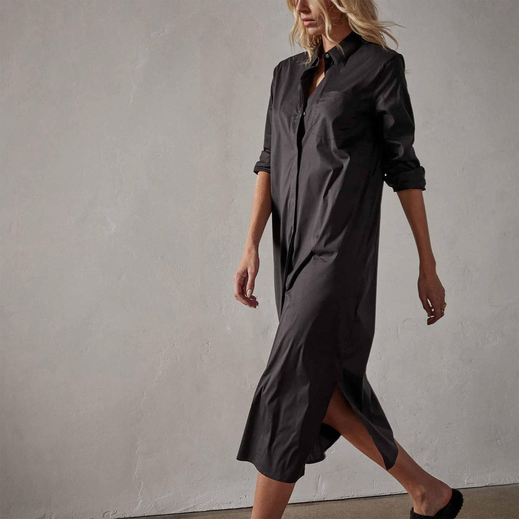 Matte Stretch Poplin Shirt Dress - Black sold by James Perse product image thumbnail 2