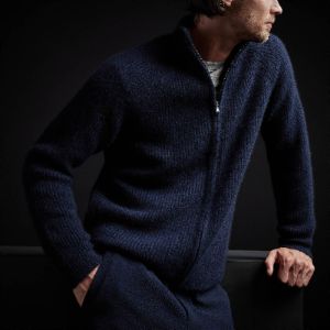 Rib Full Zip Sweater - Deep Navy sold by James Perse