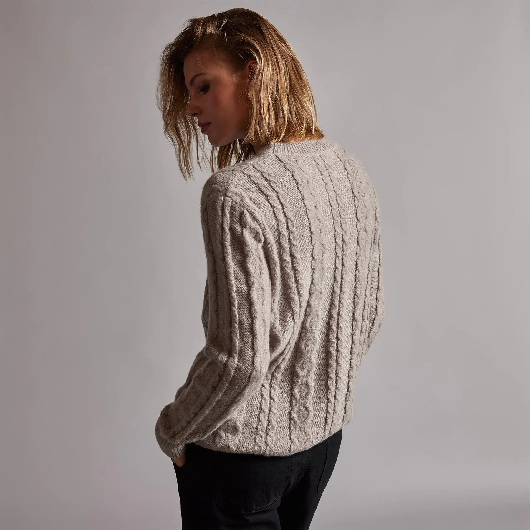 Mid Gauge Crew Cable Sweater - Silver Wheat sold by James Perse product image thumbnail 5