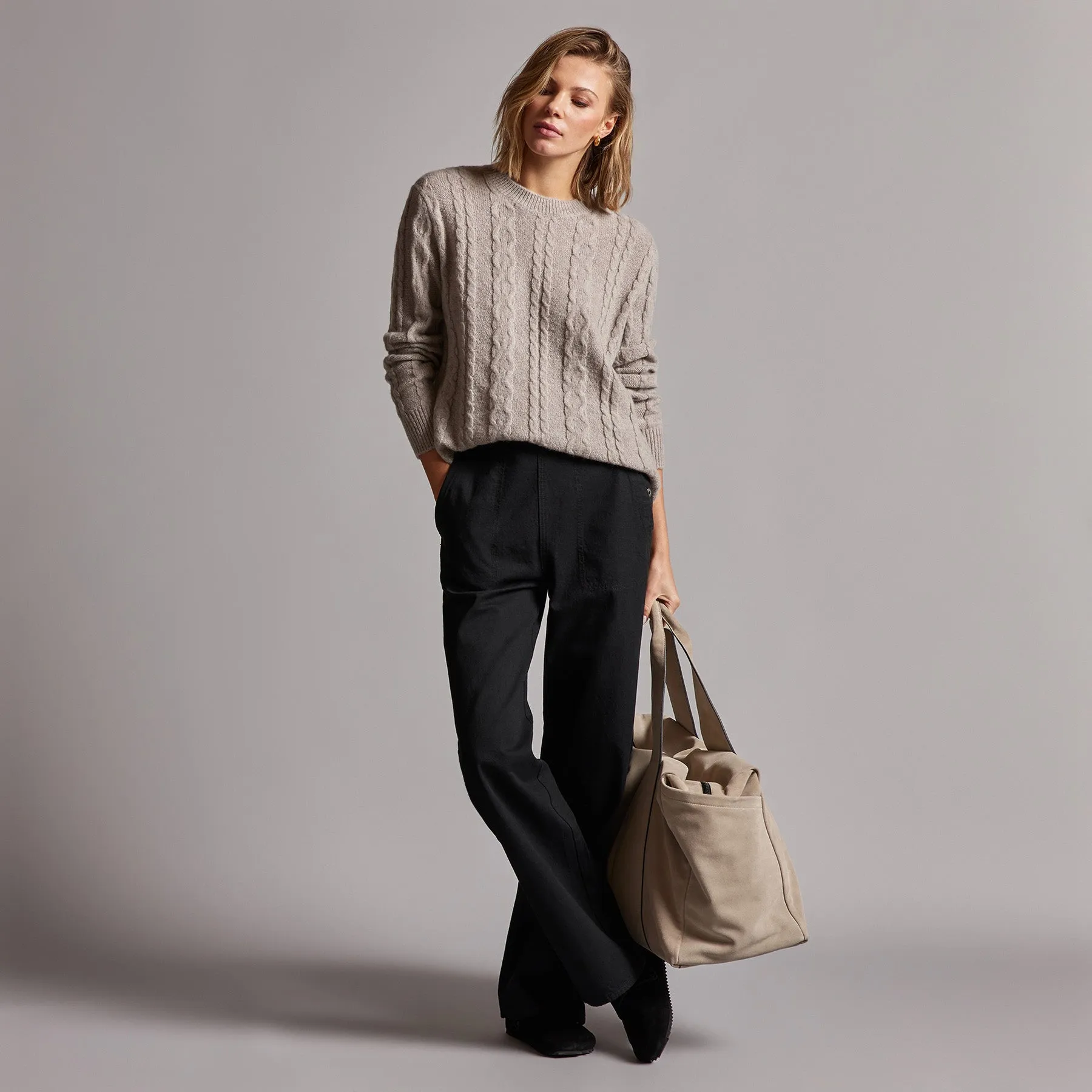 Mid Gauge Crew Cable Sweater - Silver Wheat sold by James Perse product image thumbnail 2