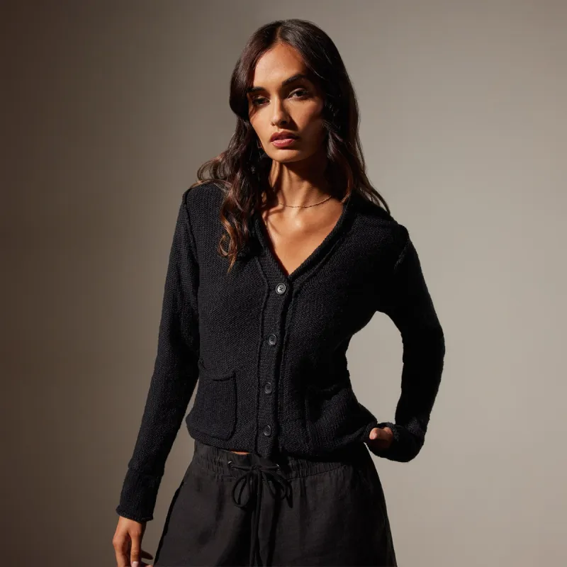 Cotton Linen Button Cardigan - Black sold by James Perse