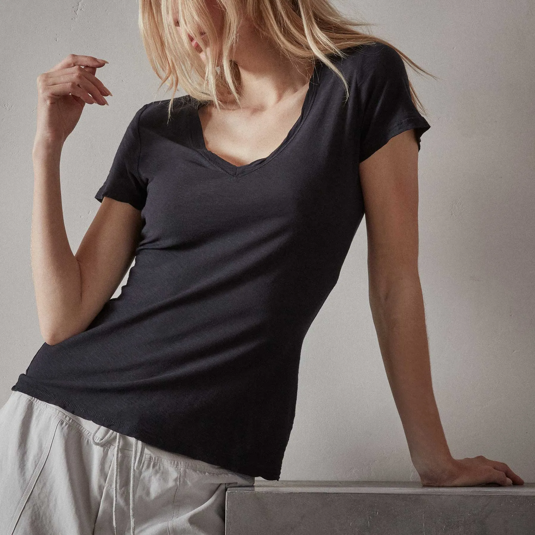 Sheer Slub Casual V Neck - Deep sold by James Perse product image thumbnail 2