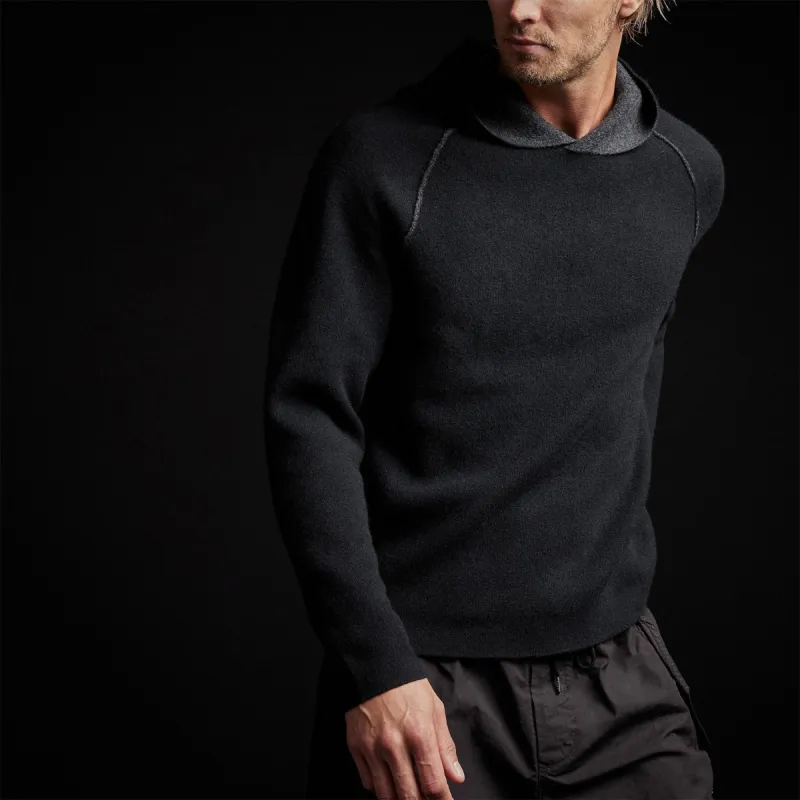 Recycled Cashmere Double Bed Raglan Hoodie - Black/Anthracite sold by James Perse
