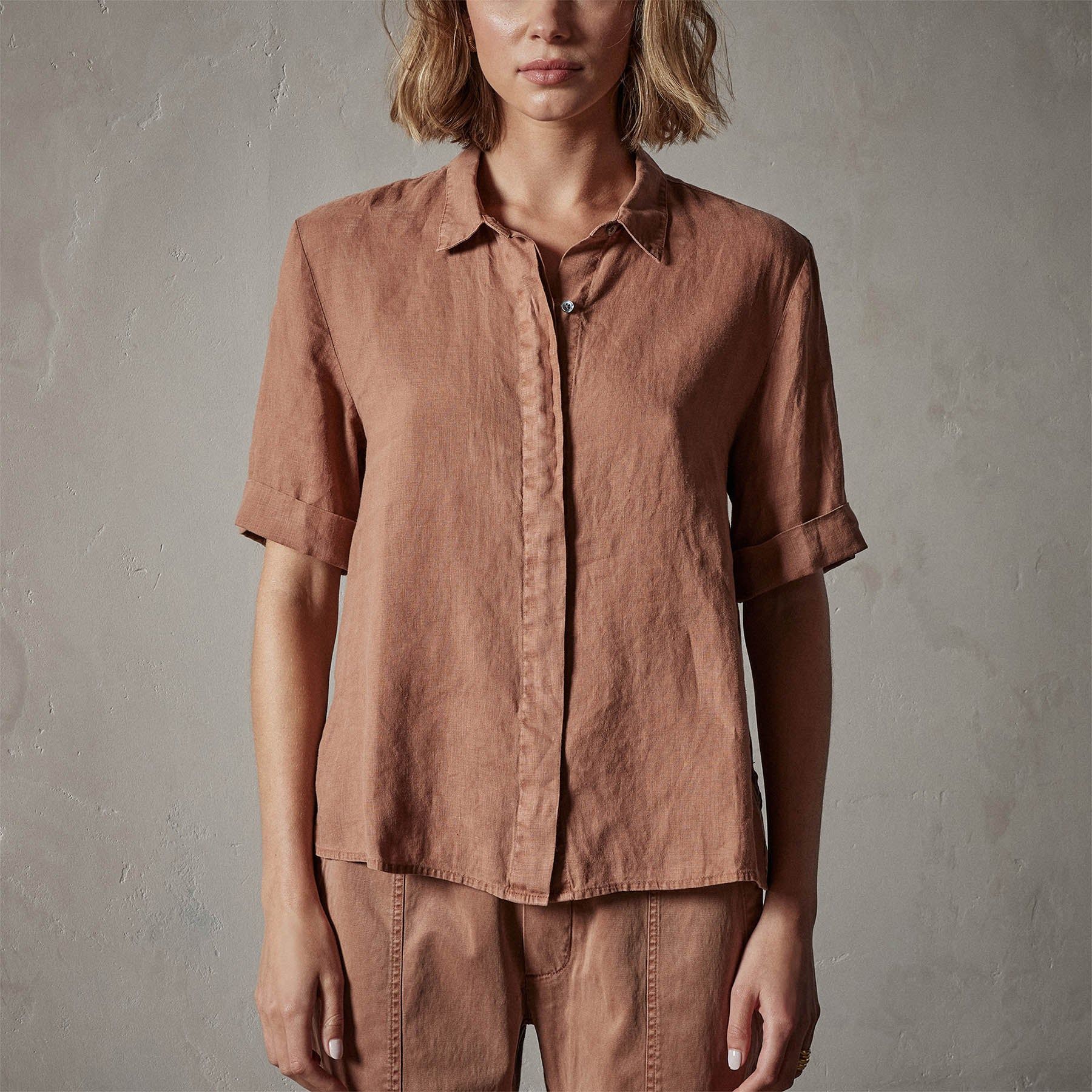 Short Sleeve Linen Shirt - Nutmeg Pigment sold by James Perse product image thumbnail 3