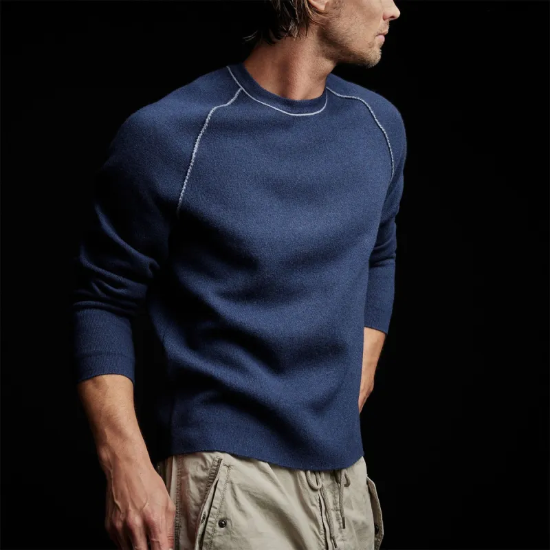 Recycled Cashmere Double Bed Raglan Crew - Prussian/Storm sold by James Perse