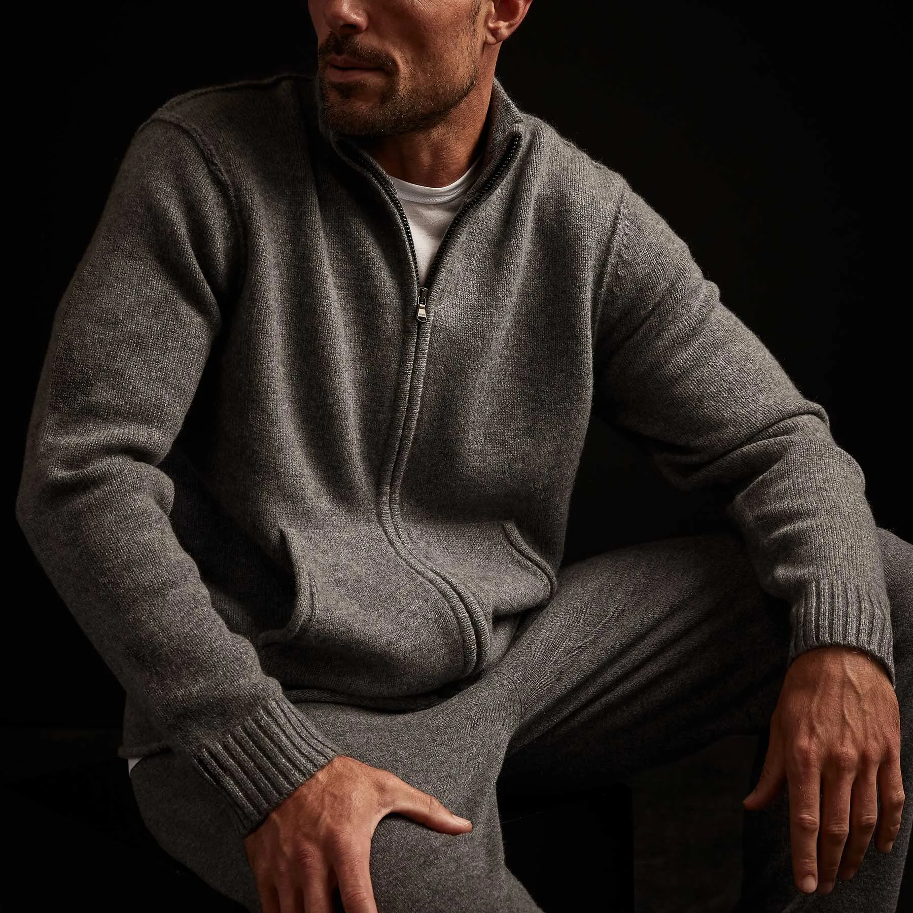 Recycled Cashmere Full Zip Sweater - Grey Felt sold by James Perse