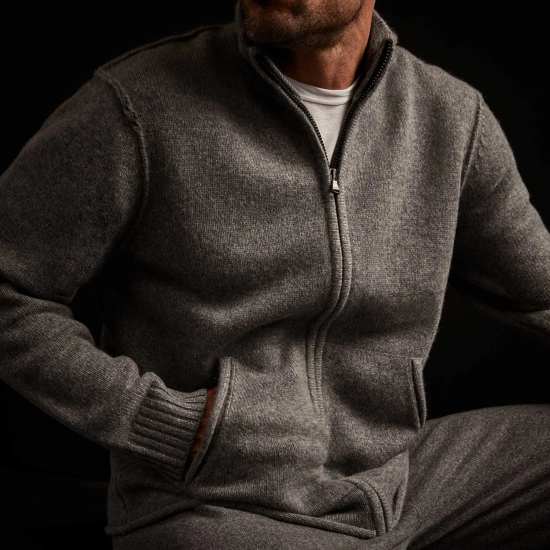Recycled Cashmere Full Zip Sweater - Grey Felt sold by James Perse product image thumbnail 3