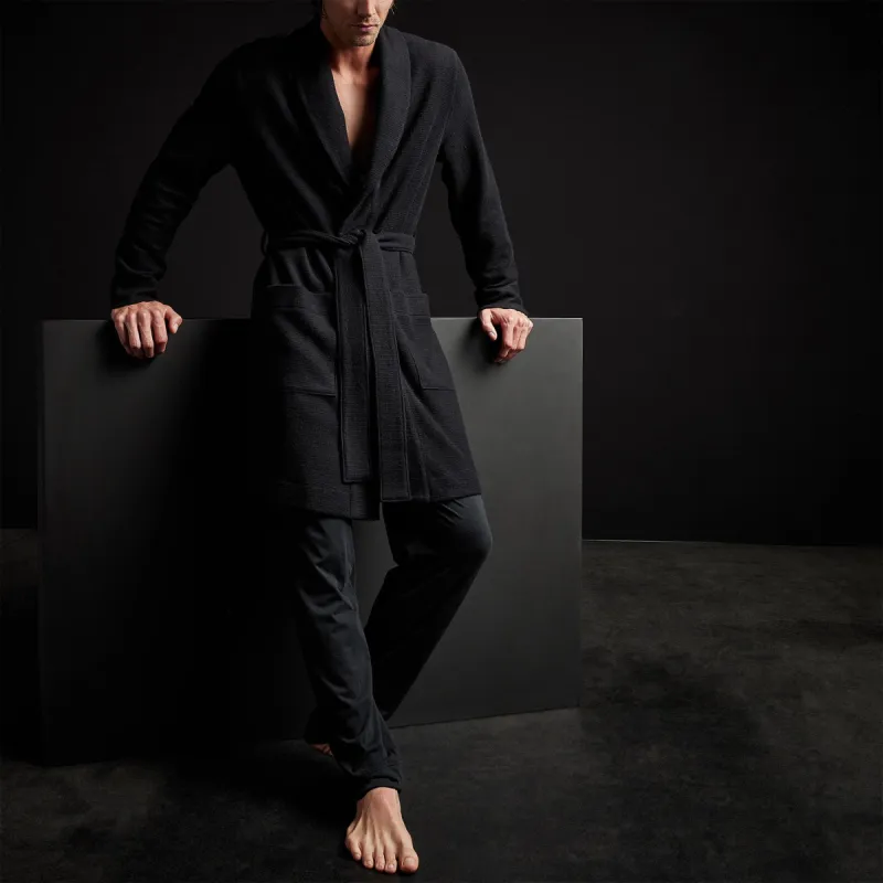 Brushed Thermal Knit Hooded Robe - Black sold by James Perse