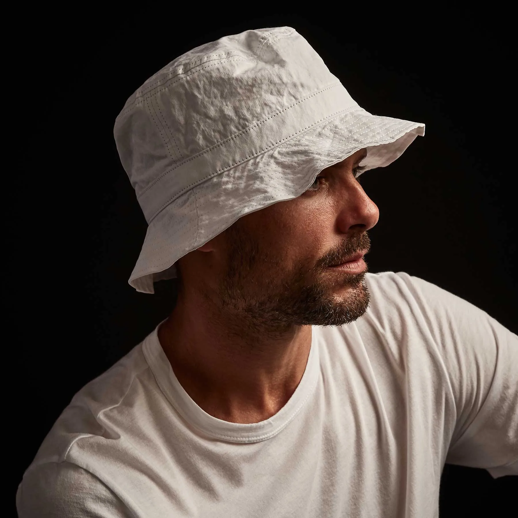 Cotton Metal Poplin Bucket Hat - White sold by James Perse