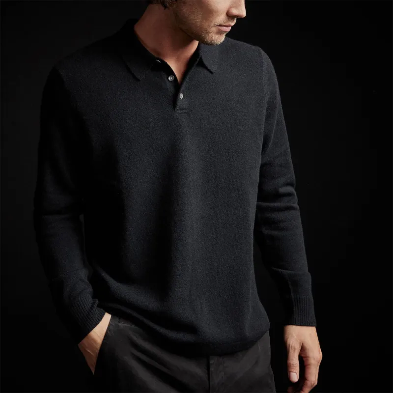 Recycled Cashmere Long Sleeve Polo - Black sold by James Perse