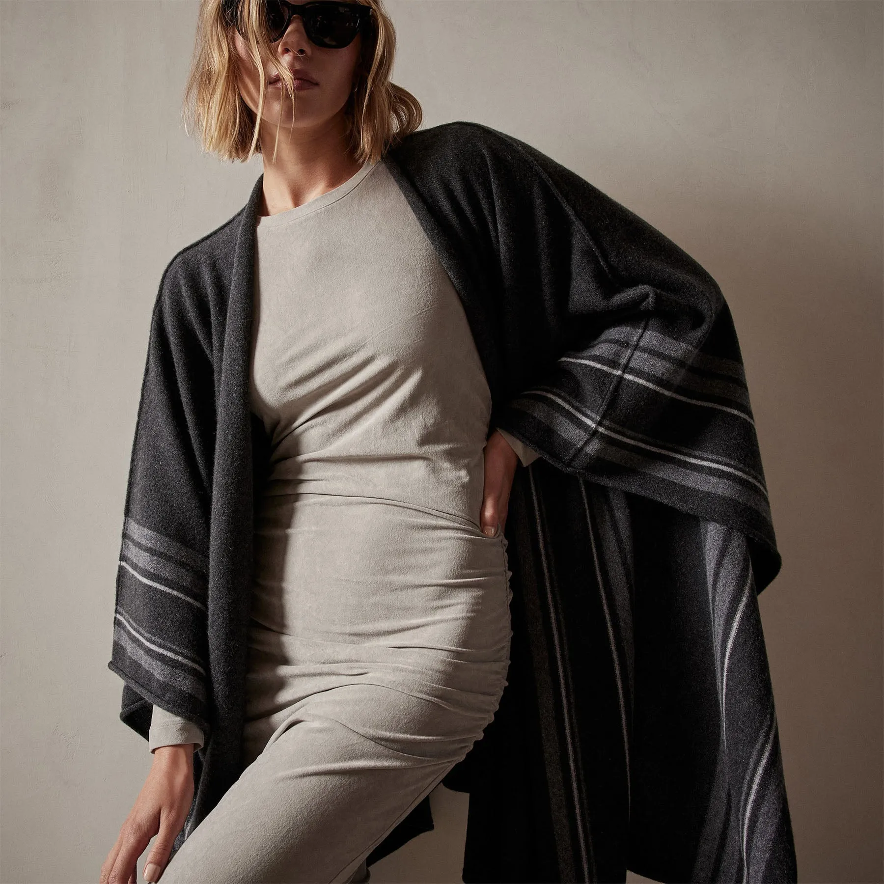 Recycled Cashmere Striped Poncho - Coal sold by James Perse product image thumbnail 5