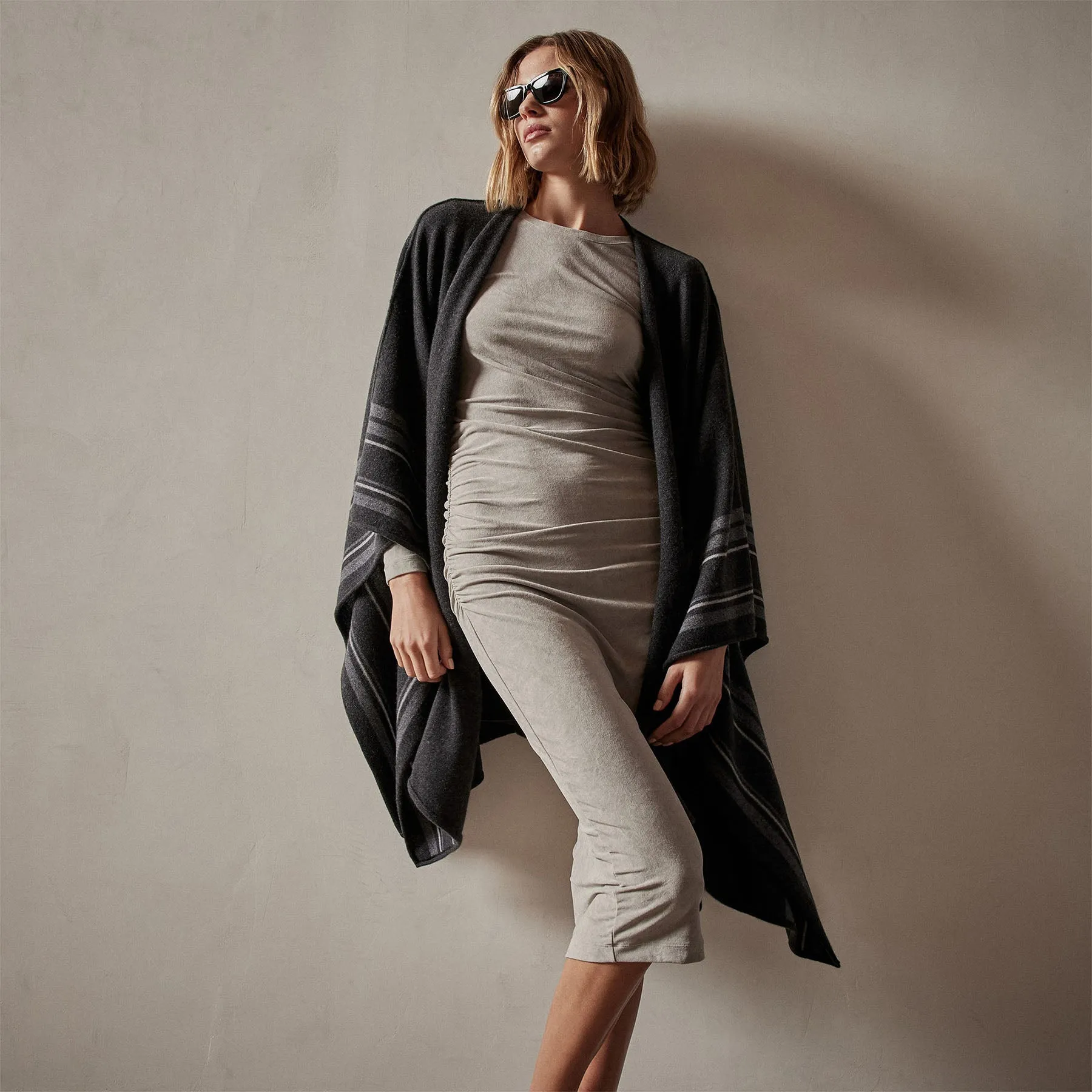 Recycled Cashmere Striped Poncho - Coal sold by James Perse product image thumbnail 4