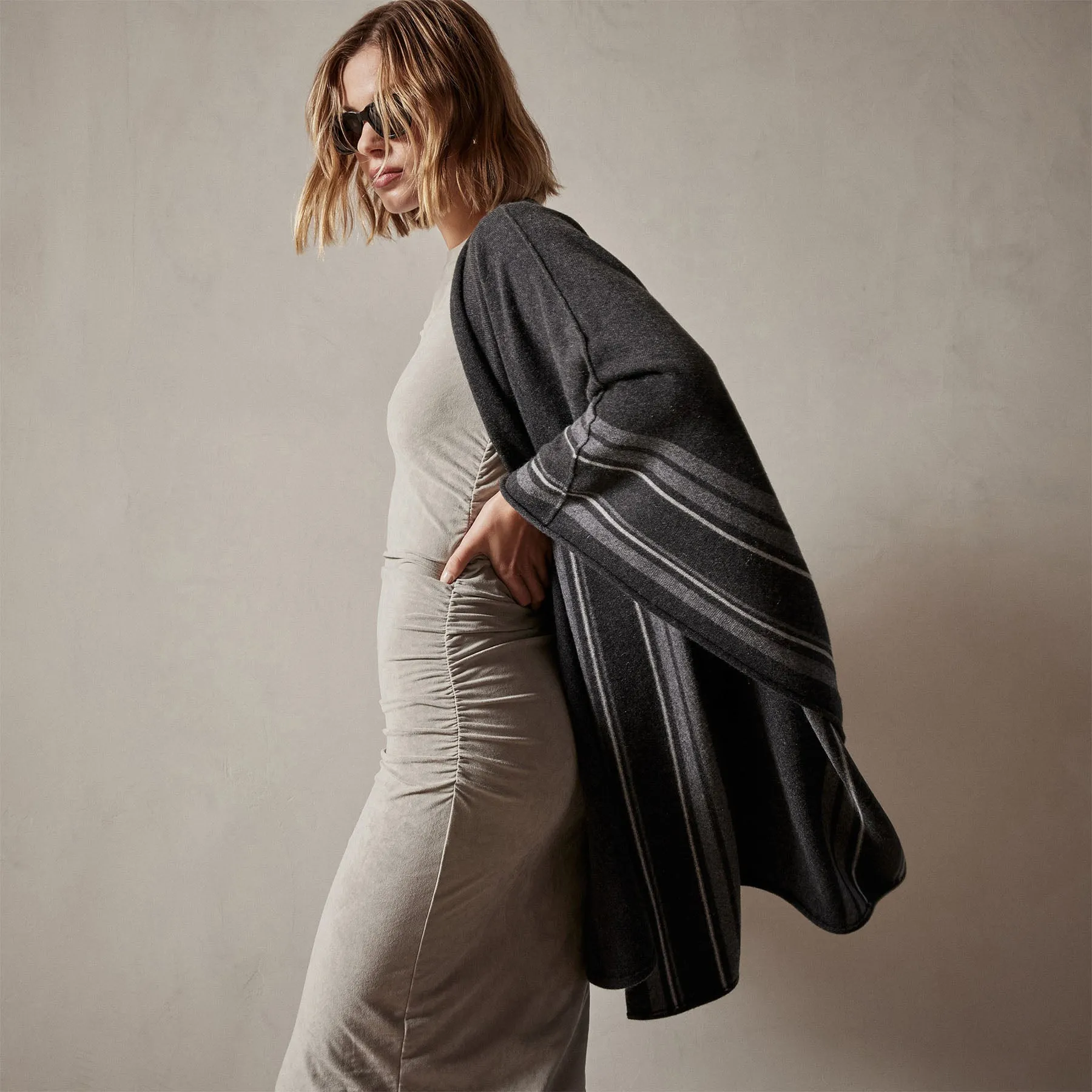 Recycled Cashmere Striped Poncho - Coal sold by James Perse product image thumbnail 3