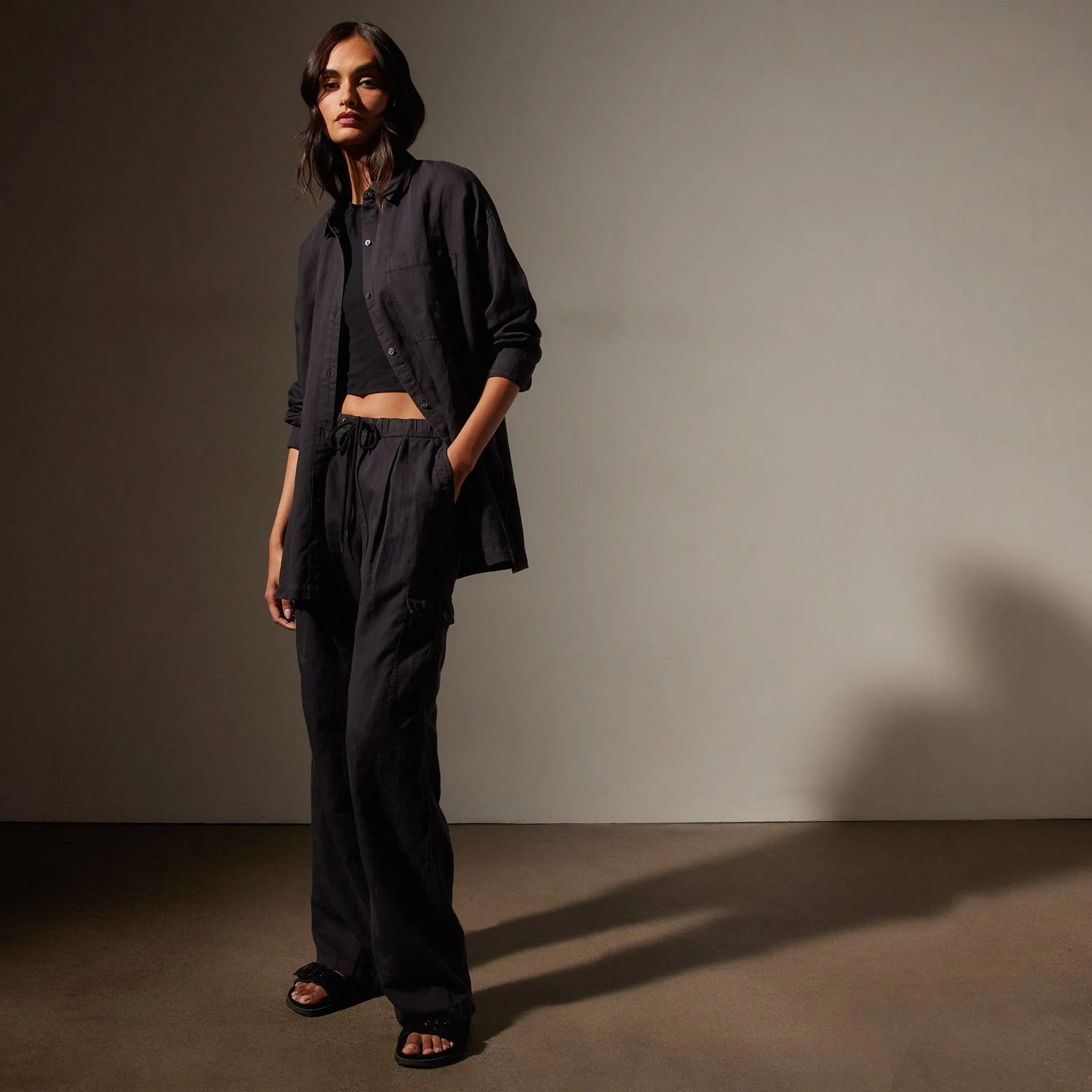 Cotton Linen Twill Shirt - Black sold by James Perse product image thumbnail 2