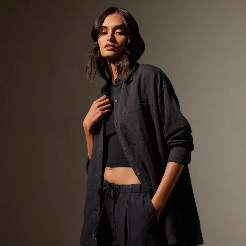 Cotton Linen Twill Shirt - Black sold by James Perse