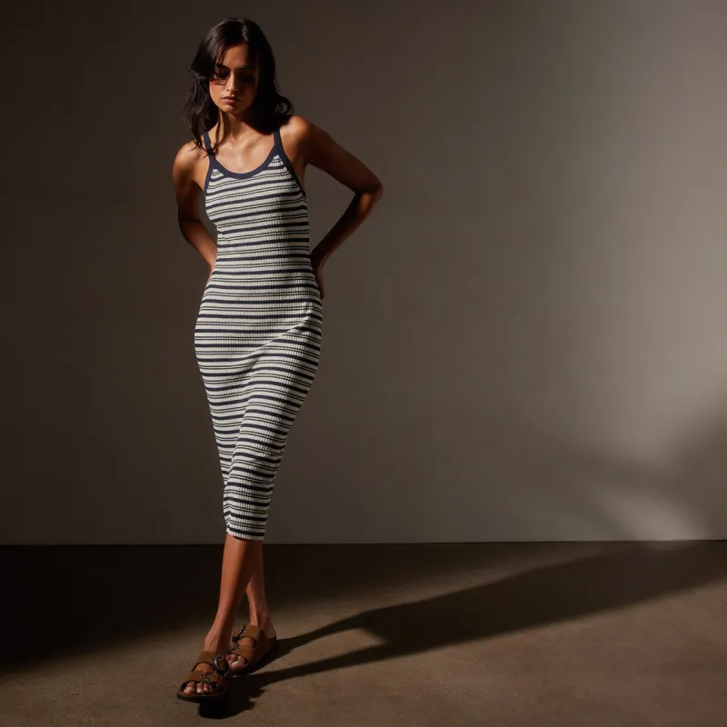 Stretch Linen Ribbed Dress - Canvas/Navy Stripe sold by James Perse