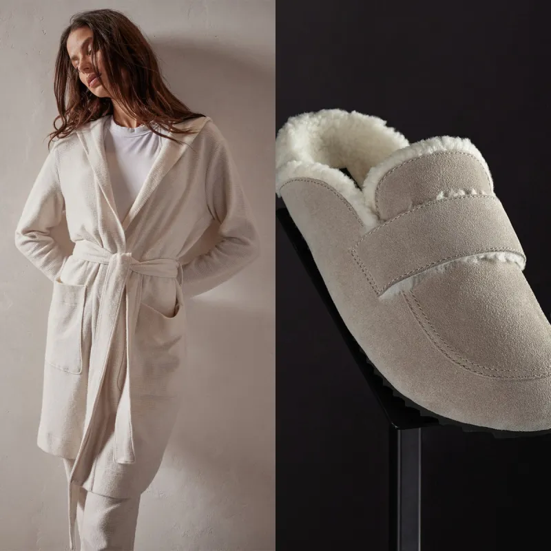Women's Robe and Loafer Lounge Gift Set - Oyster made by James Perse