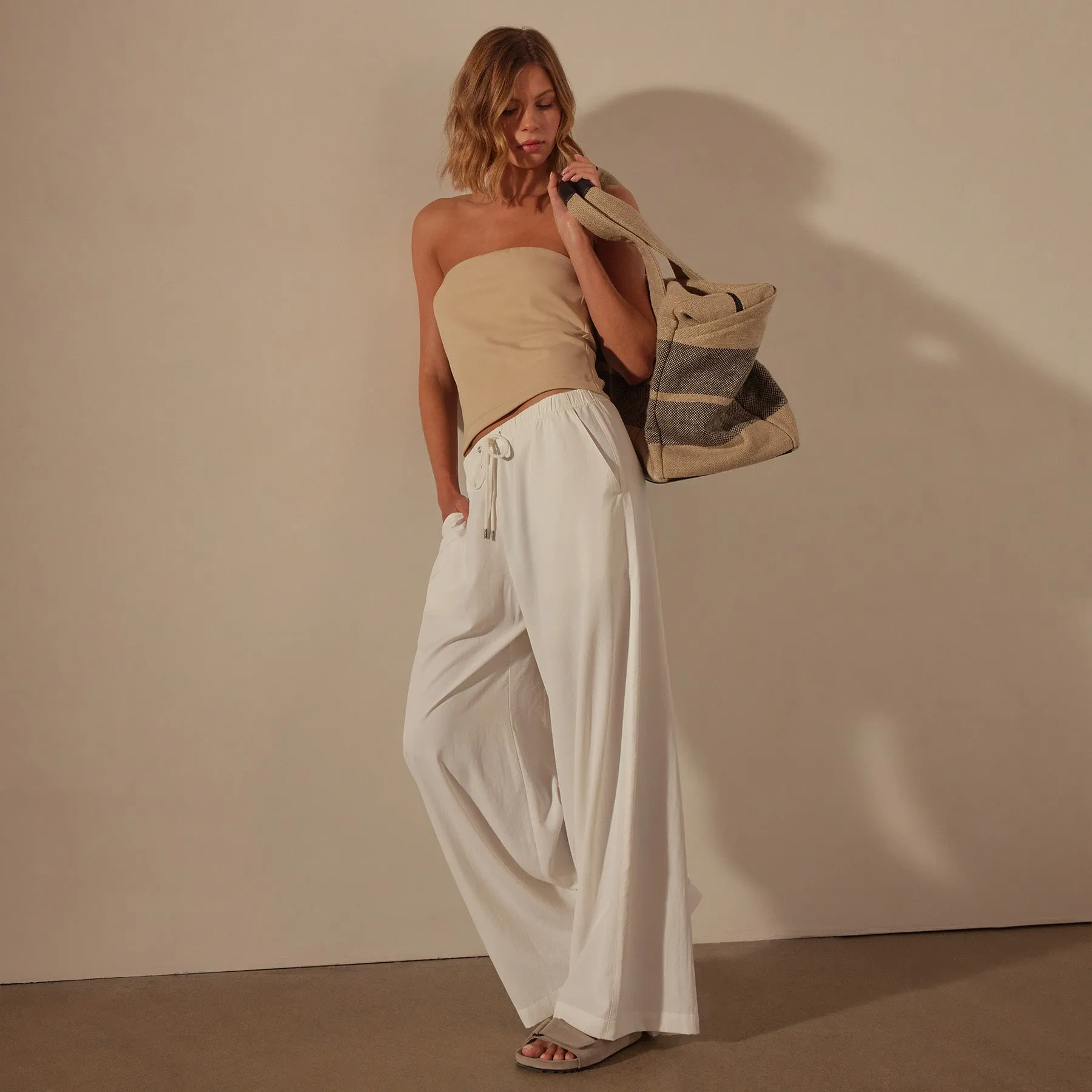 Lightweight Matte Satin Wide Leg Pant - White sold by James Perse