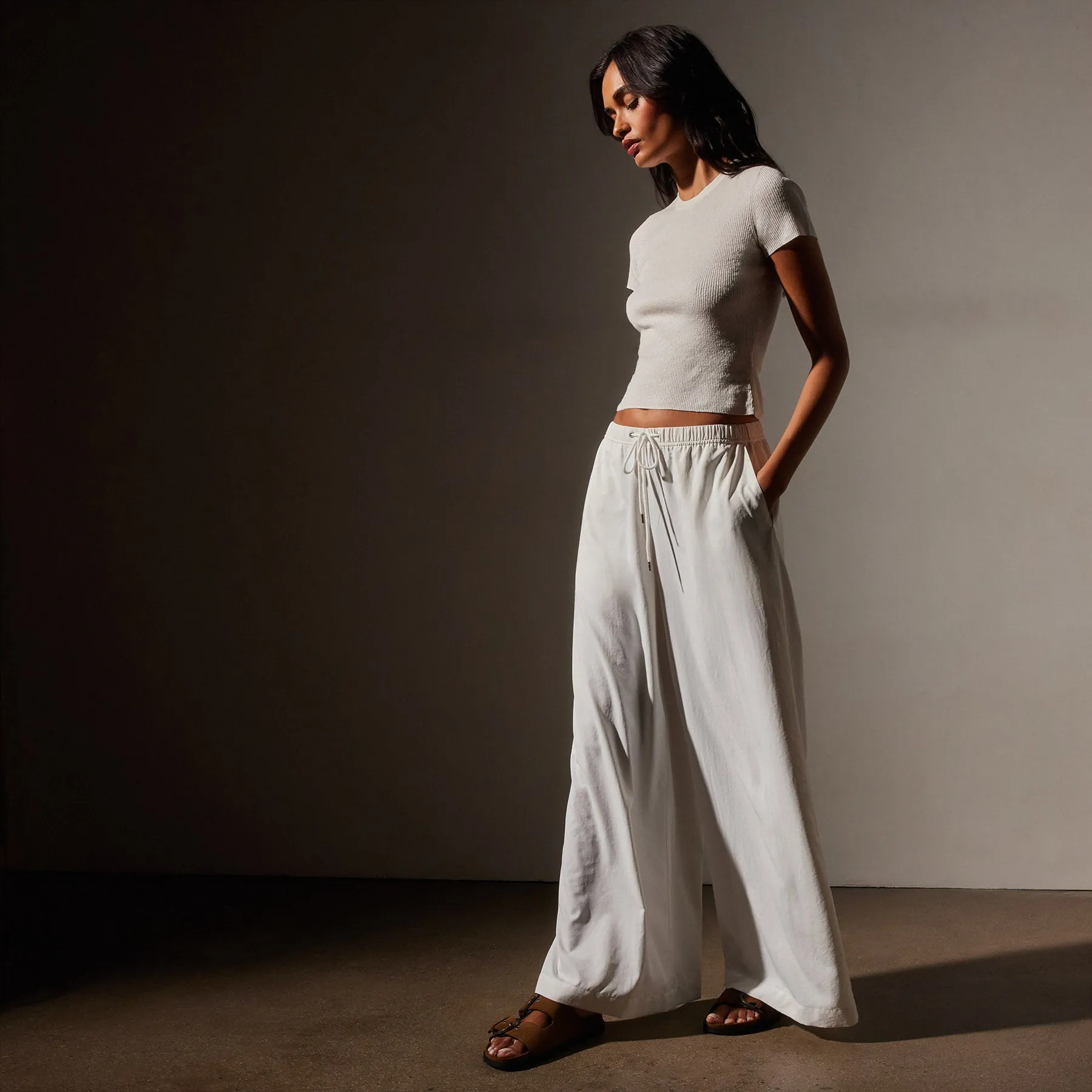 Lightweight Matte Sateen Wide Leg Pant - White sold by James Perse